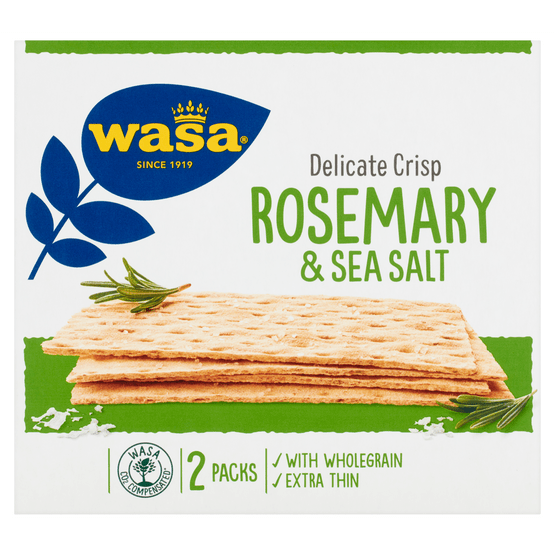 Foto van Wasa Delicate crisp rosemary & sea salt op witte achtergrond