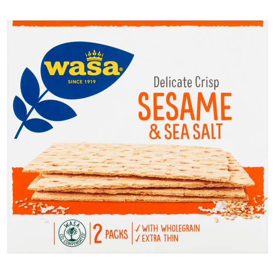 Foto van Wasa Delicate crisp sesame & sea salt op witte achtergrond
