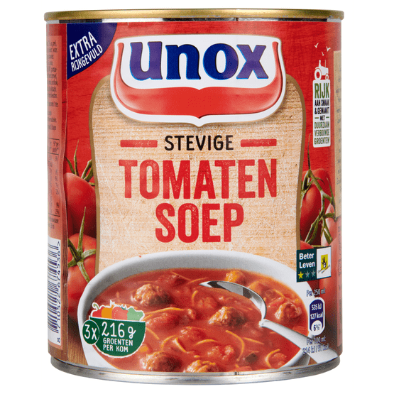 Foto van Unox Stevige tomatensoep op witte achtergrond