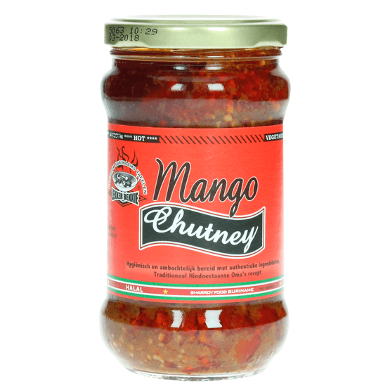 Foto van Lekker Bekkie Mango chutney op witte achtergrond