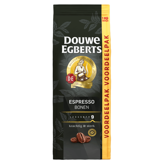 Foto van Douwe Egberts Koffiebonen espresso op witte achtergrond