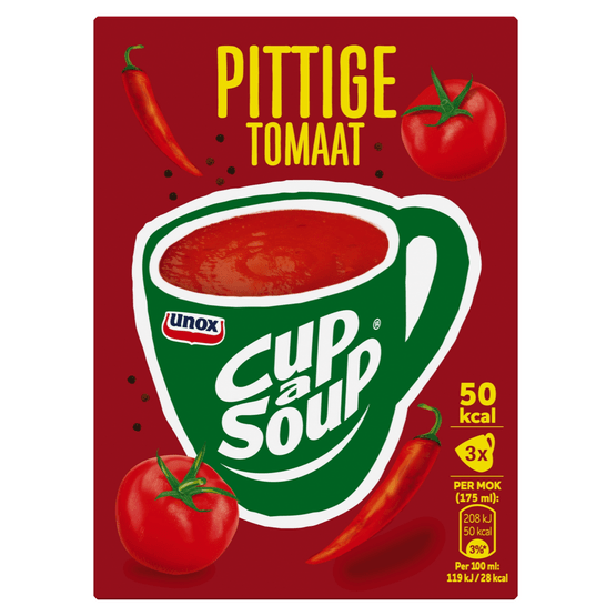 Foto van Unox Cup-a-soup pittige tomaat 3 stuks op witte achtergrond
