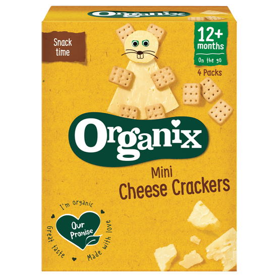 Foto van Organix Mini cheese cramers 12+ maanden 4 stuks op witte achtergrond