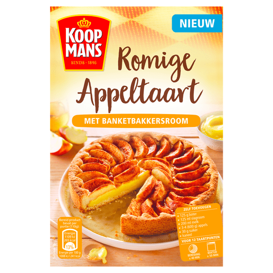 Foto van Koopmans Romige appeltaart met banketbakkersroom op witte achtergrond