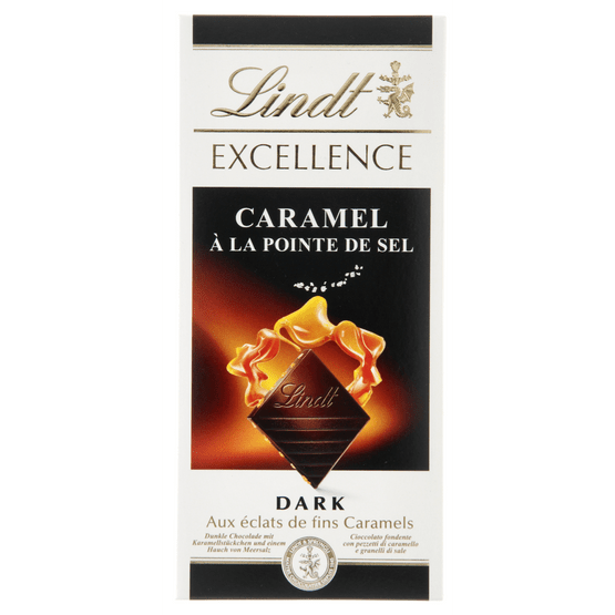 Foto van Lindt Chocoladereep excellence caramel seasalt op witte achtergrond