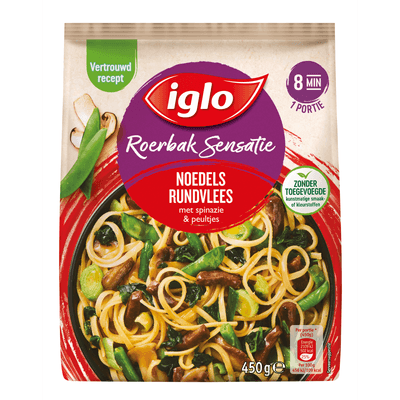 Iglo Roerbaksensatie noodles rundvlees