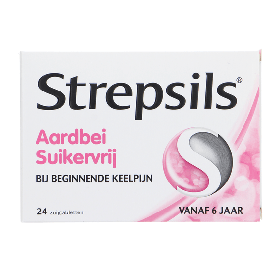 Foto van Strepsils Zuigtabletten aardbei suikervrij op witte achtergrond