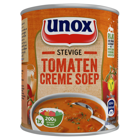 Foto van Unox Stevige tomaten cremesoep op witte achtergrond