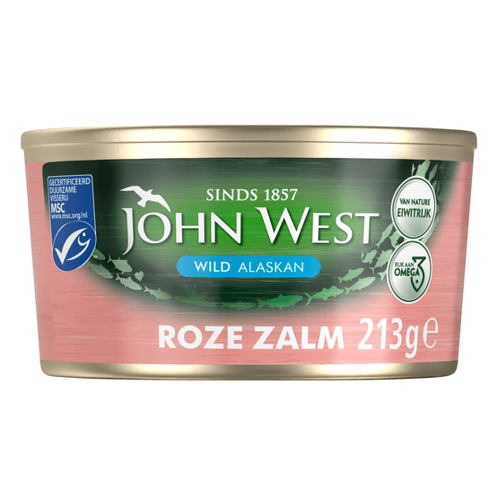 Foto van John West Zalm roze op witte achtergrond