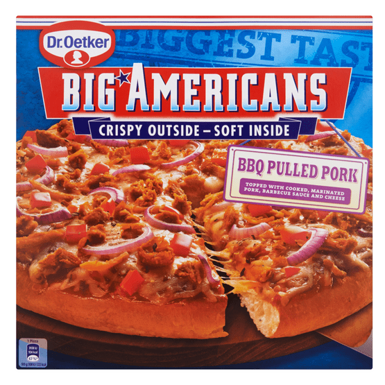 Foto van Dr. Oetker Big american pizza bbq pulled pork op witte achtergrond