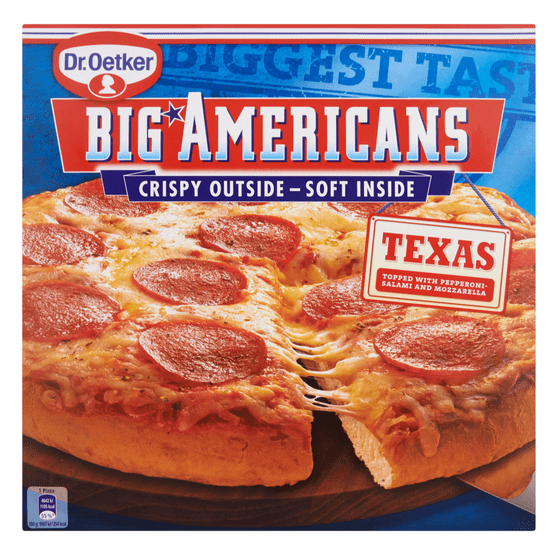 Foto van Dr. Oetker Big Americans pizza Texas op witte achtergrond