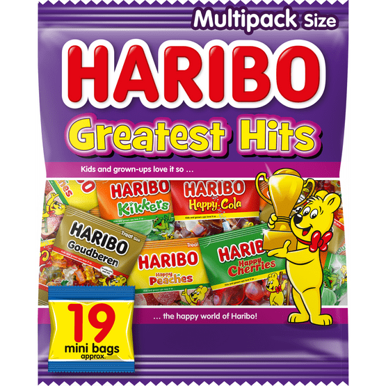 Foto van Haribo Fruitgom greatest hits op witte achtergrond