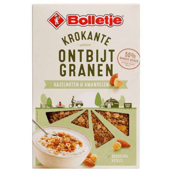 Foto van Bolletje Krokante ontbijtgranen hazelnoot & amandel op witte achtergrond