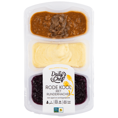 Daily Chef Rode kool met runderhachee appel en aardappelpuree