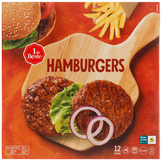 Foto van 1 de Beste Hamburgers 12 stuks op witte achtergrond