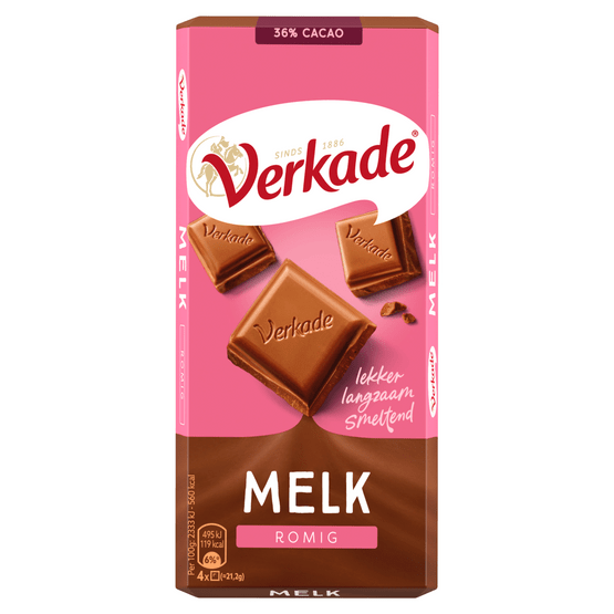 Foto van Verkade Chocoladereep melk op witte achtergrond
