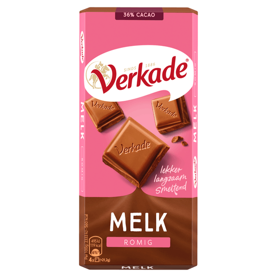 Foto van Verkade Chocoladereep melk op witte achtergrond