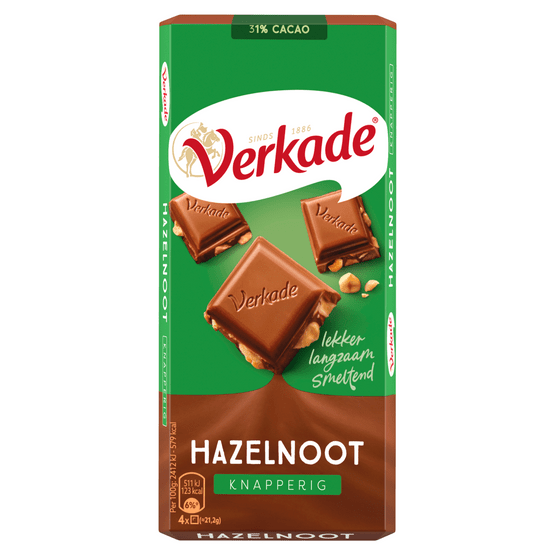 Foto van Verkade Chocoladereep hazelnoot op witte achtergrond