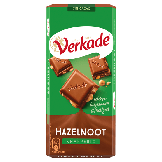 Foto van Verkade Chocoladereep hazelnoot op witte achtergrond