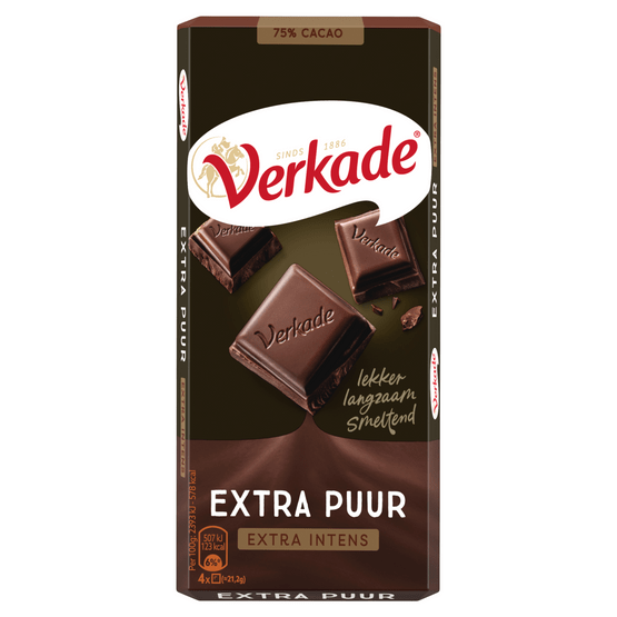 Foto van Verkade Chocoladereep extra puur op witte achtergrond
