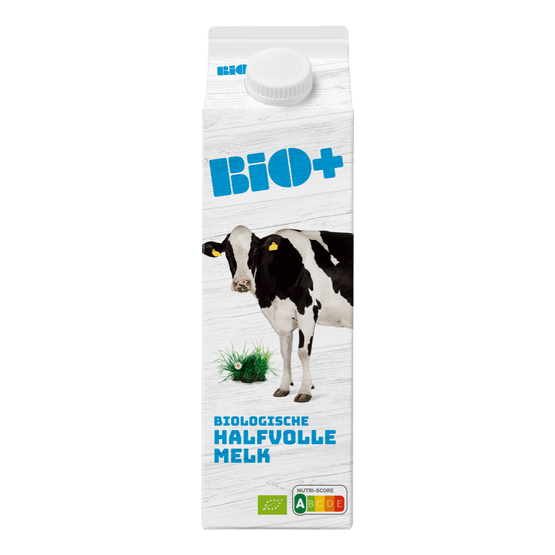 Foto van Bio+ Biologische halfvolle melk op witte achtergrond