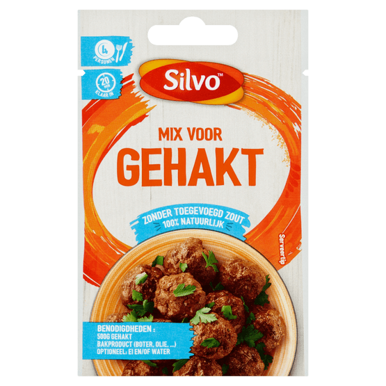 Foto van Silvo Kruidenmix gehakt zonder toegevoegd zout op witte achtergrond