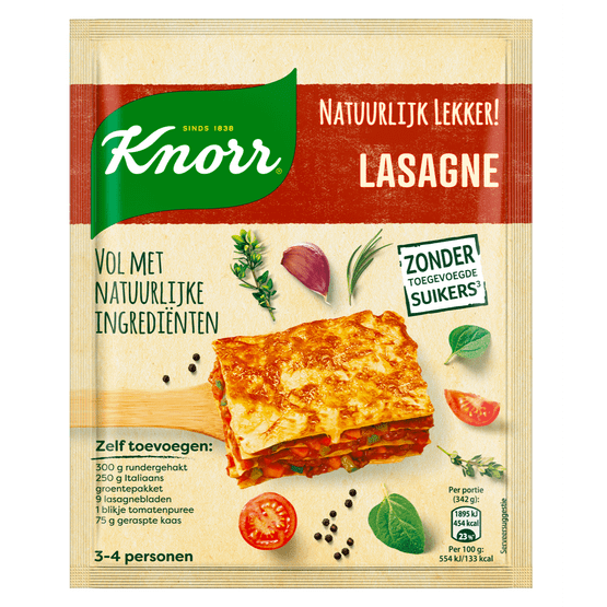 Foto van Knorr Kruidenmix natuurlijk lasagne op witte achtergrond
