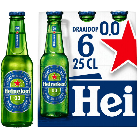 Foto van Heineken 0.0 % mono pilsener twist-off op witte achtergrond