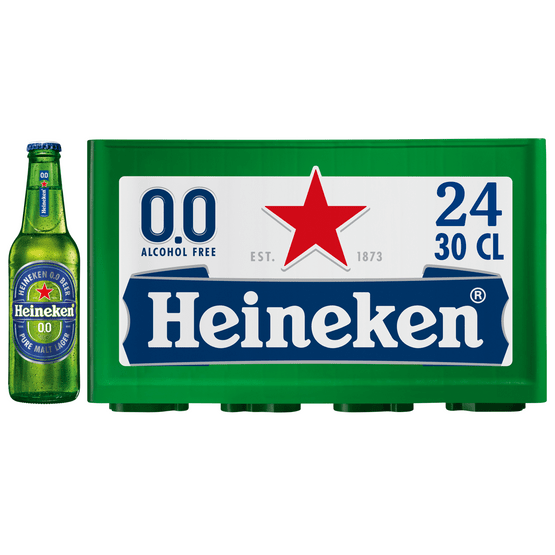 Foto van Heineken Pilsener alcoholvrij krat op witte achtergrond