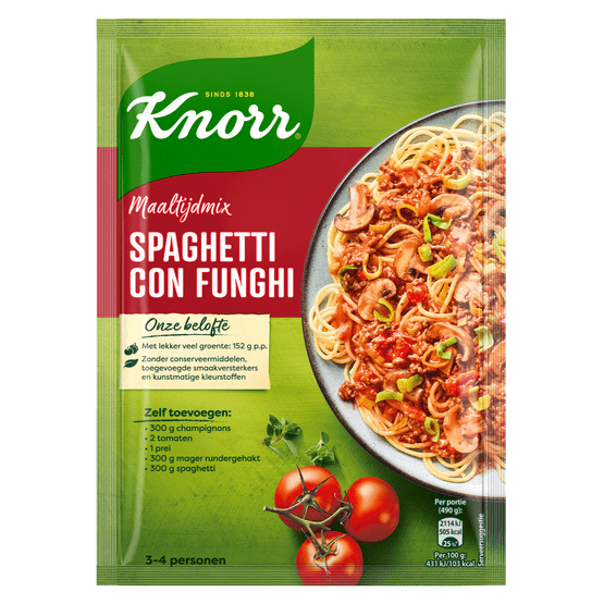 Foto van Knorr Mix voor spaghetti con funghi op witte achtergrond