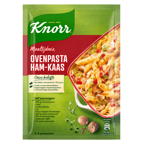 Foto van Knorr Ovenpasta ham-kaas op witte achtergrond