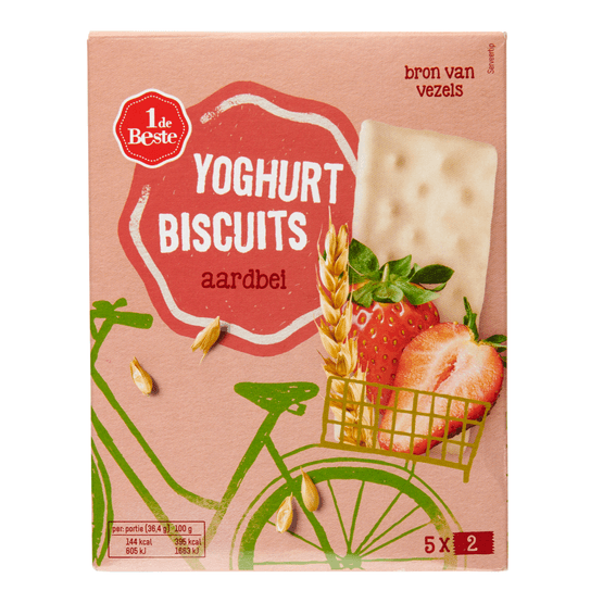 Foto van 1 de Beste Yoghurtbiscuit aardbei op witte achtergrond