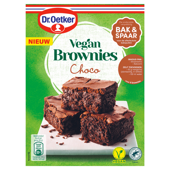 Foto van Dr. Oetker Bakmix vegan brownies op witte achtergrond