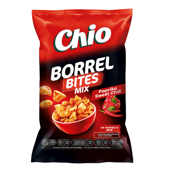 Foto van Chio Borrelbites paprika sweet chili op witte achtergrond
