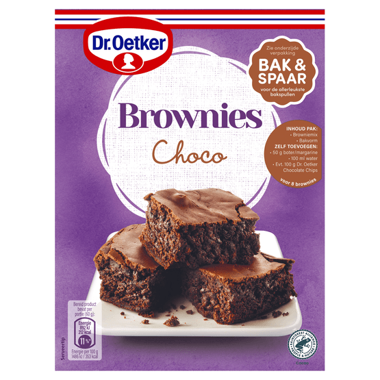 Foto van Dr. Oetker Brownies mix choco op witte achtergrond