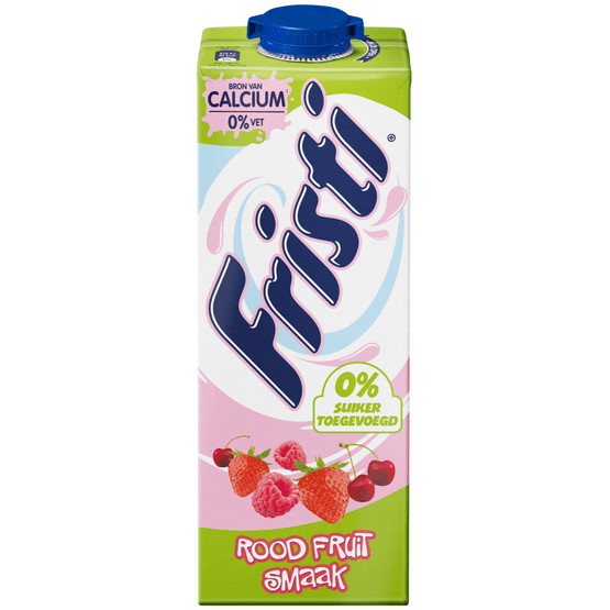 Foto van Fristi Drinkyoghurt rood fruit (zonder suiker) op witte achtergrond