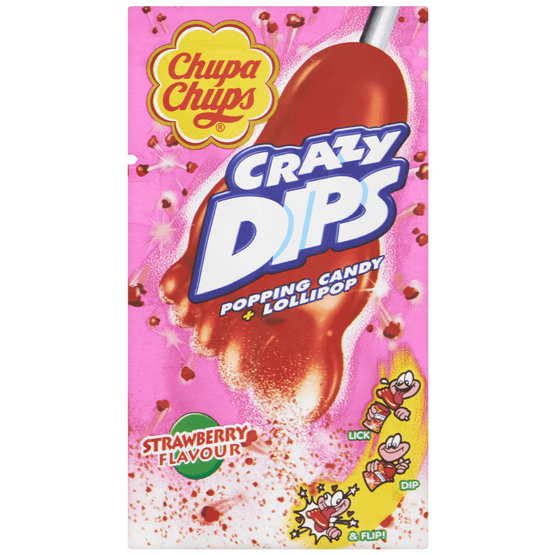 Foto van Chupa Chups Crazy Dips Strawberry op witte achtergrond