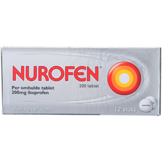 Foto van Nurofen 200 mg op witte achtergrond