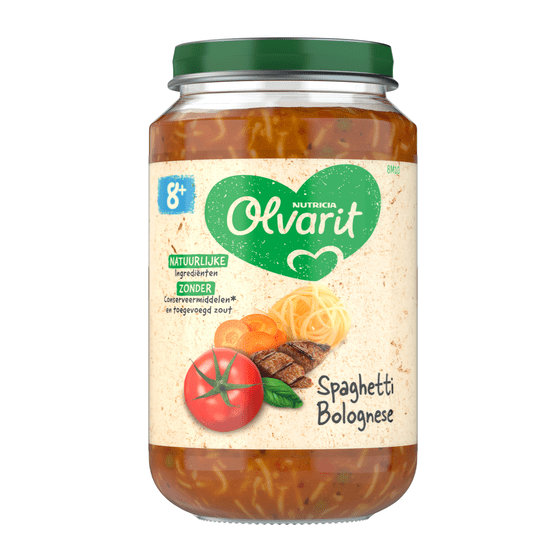Foto van Olvarit 8+ Maanden Spaghetti Bolognese op witte achtergrond