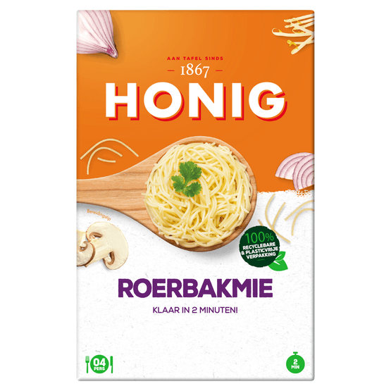 Foto van Honig Roerbakmie op witte achtergrond