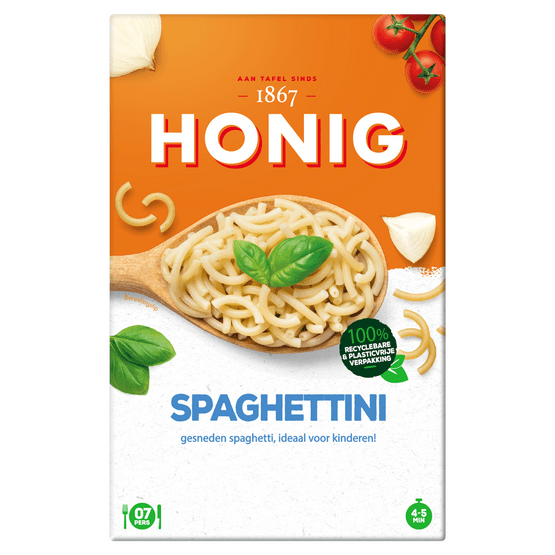 Foto van Honig Spaghettini op witte achtergrond