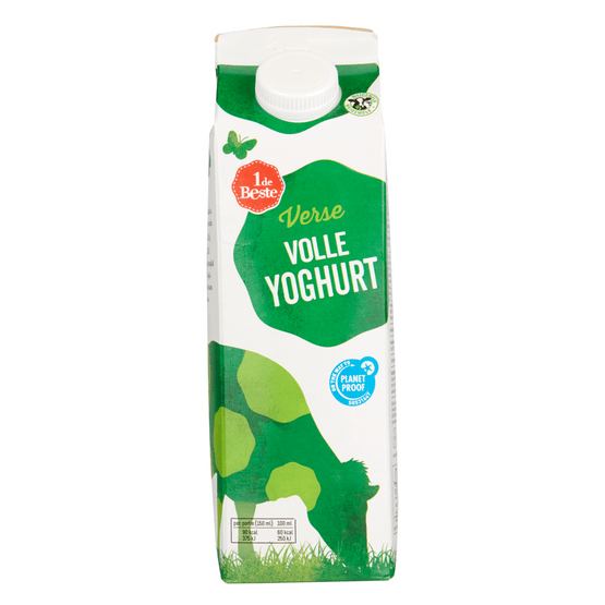 Foto van 1 de Beste Volle yoghurt op witte achtergrond