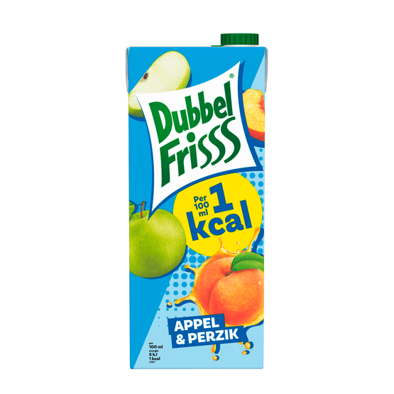 Foto van Dubbelfrisss Appel-perzik 1kcal op witte achtergrond