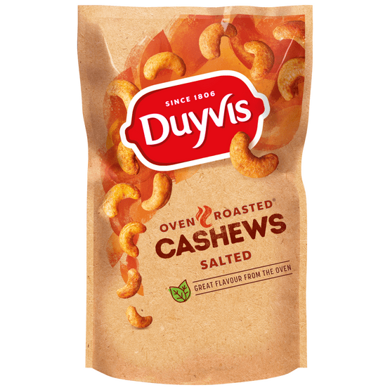 Foto van Duyvis Oven roasted cashews op witte achtergrond