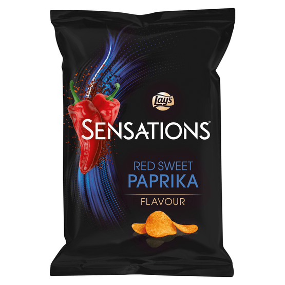Foto van Lay's Sensations chips sweet paprika op witte achtergrond