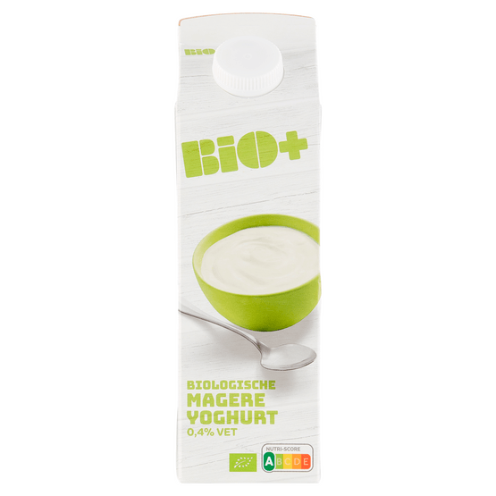 Foto van Bio+ Biologische magere yoghurt op witte achtergrond