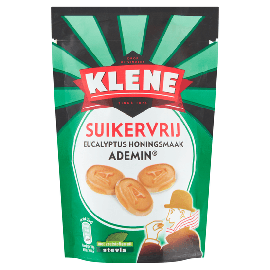 Foto van Klene Ademin Suikervrije Drop Keelpastille Zak op witte achtergrond