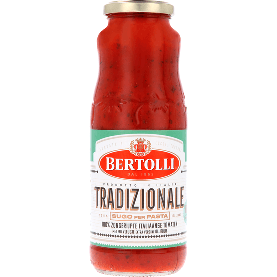 Foto van Bertolli Pastasaus traditionale op witte achtergrond