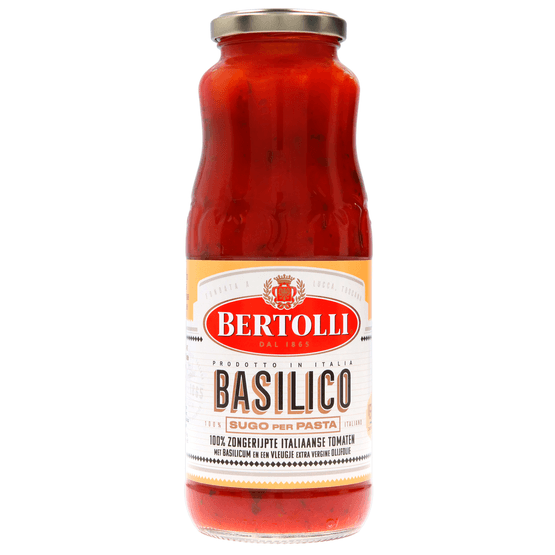 Foto van Bertolli Pastasaus basilico op witte achtergrond