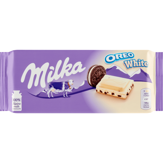 Foto van Milka Chocoladereep oreo white op witte achtergrond